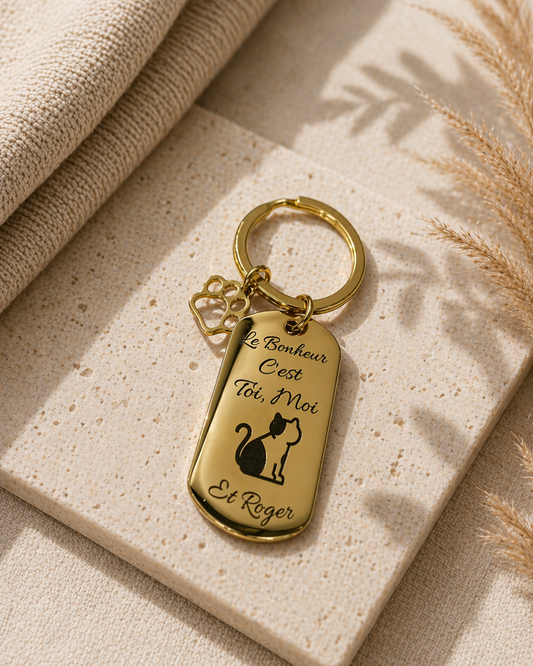 Porte-clés plaque avec pendentif patte de chien - Roger